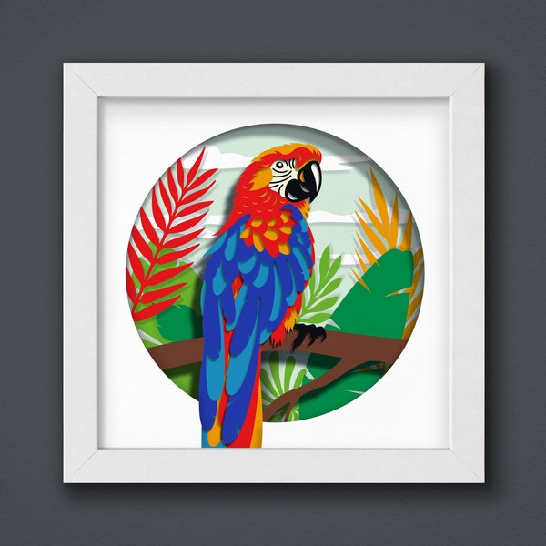 3D Parrot Shadow Box, 3D Paper Cut Light Box Template, SVG Digital Download Files, Shadow Box SVG Digital Download Files, For Cricut