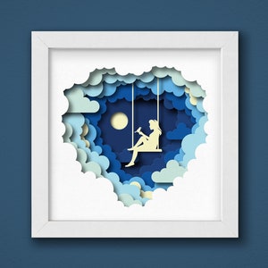 Girl in the sky SVG, Paper Cut Light Box Template, Layered SVG file for Cricut, DIY 3D Shadow Box Art Svg