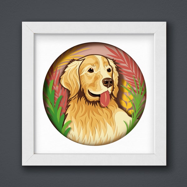 3D Dog Layered SVG For Cardstock/ Golden Retriever Mandala Pop Art/ Cute Dog Multilayer Papercut/ Dog 3D Papercraft SVG/ SVG File For Cricut