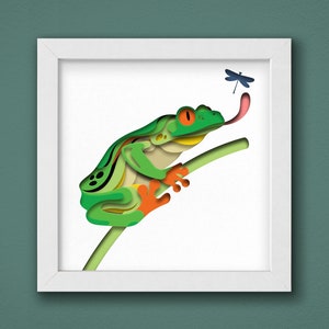Grenouille 3D, modèle de boîte d'ombre, fichiers de téléchargement numérique SVG, fichiers de téléchargement numérique SVG de boîte d'ombre, pour Cricut, Lightbox, Svg de grenouille