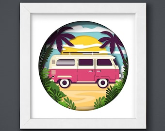3D Vintage Camper Svg,  Camping Shadow Box, 3D Paper Cut Light Box Template, SVG Digital Download, SVG Digital Download Files, For Cricut