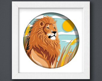 3D Lion Shadow Box Template, Paper Cut SVG (Digital Download)