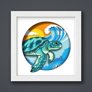 3D Sea Turtle, Caretta caretta Shadow Box Template, SVG Digital Download Files, Shadow Box SVG Digital Download Files, For Cricut, Lightbox