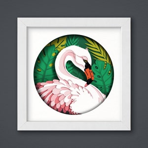 3D Flamingo Svg, Shadow Box, 3D Paper Cut Light Box Template, SVG Digital Download Files, Shadow Box SVG Digital Download Files, For Cricut
