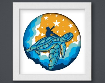 Flying Sea Turtle 3D Shadow Box SVG, Paper Cut Template (Digital Download)