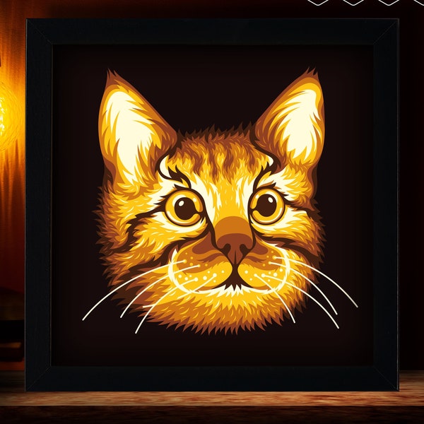 3D Cat, 3D Paper Cut Light Box Template, SVG Digital Download Files, Shadow Box SVG Digital Download Files, For Cricut, Lightbox