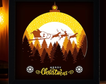 Christmas Shadow Box SVG Template – Santa's Sleigh, Paper Cut Lightbox (Digital Download)