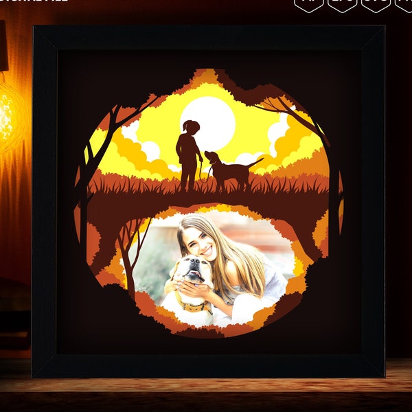 Dog Lover SVG, Paper Cut Light Box Template for Dog Lover Gift, Layered SVG file for Cricut, DIY 3D Shadow Box Art, layer art Dog Cricut svg