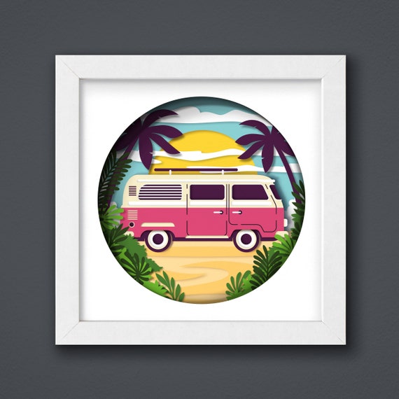 3D Vintage Camper SVG, Camping Shadow Box Template (Digital Download)
