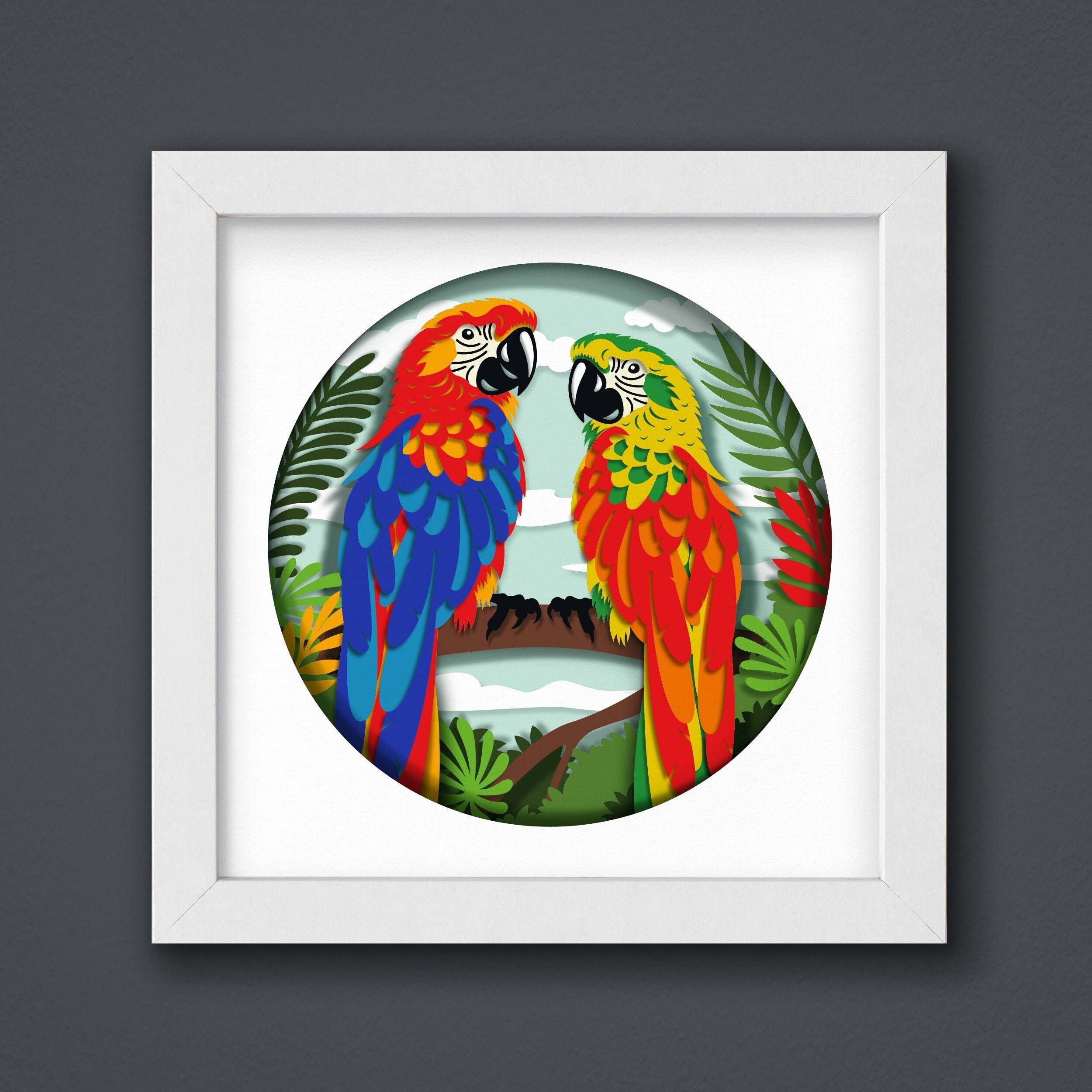 3D Parrot Svg, Shadow Box 2, Plantilla de caja de luz de corte de papel 3D, archivos de descarga digital SVG, archivos de descarga digital Shadow Box SVG, para Cricut