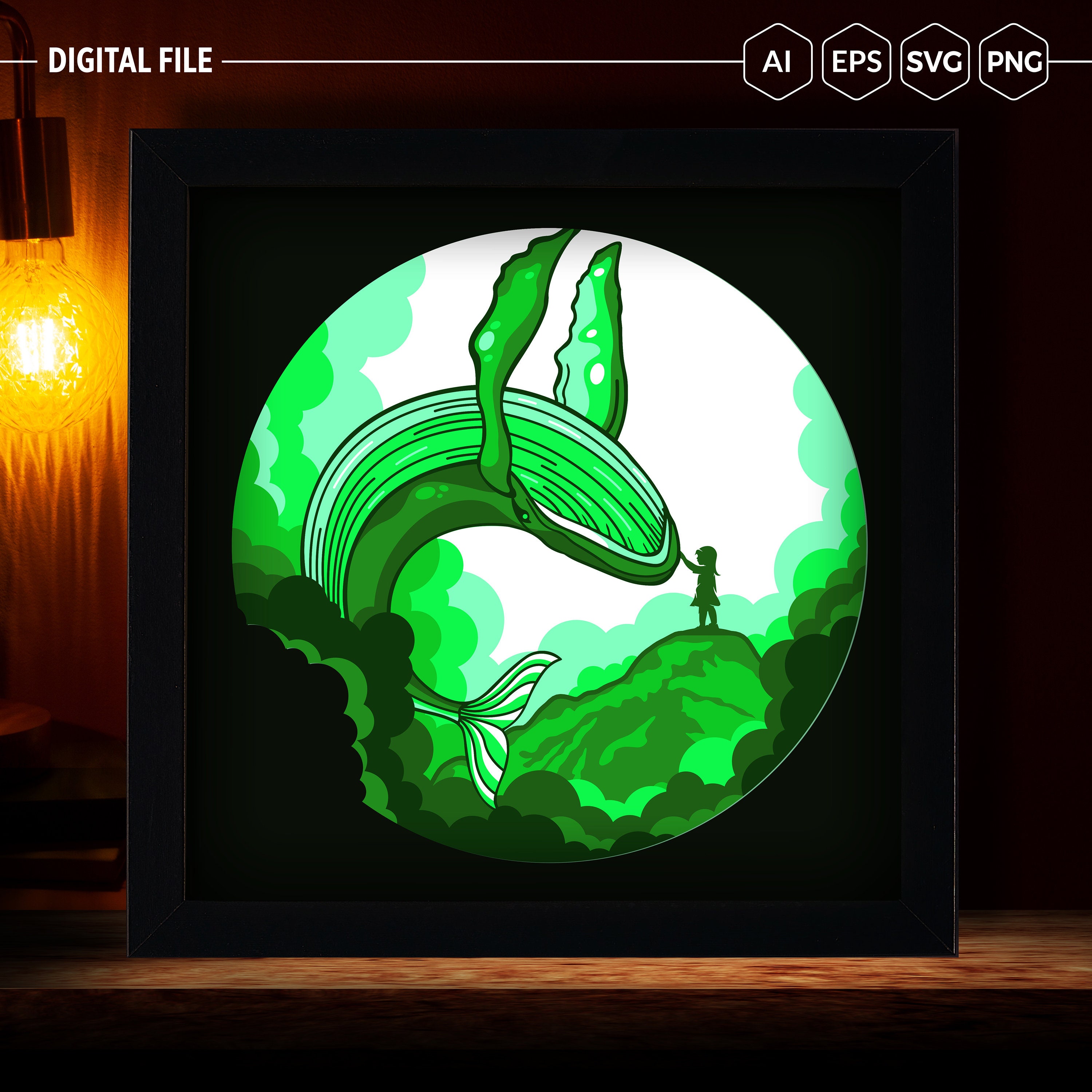 Flying Whale Light Box Template Files SVG Shadow Box SVG - Etsy