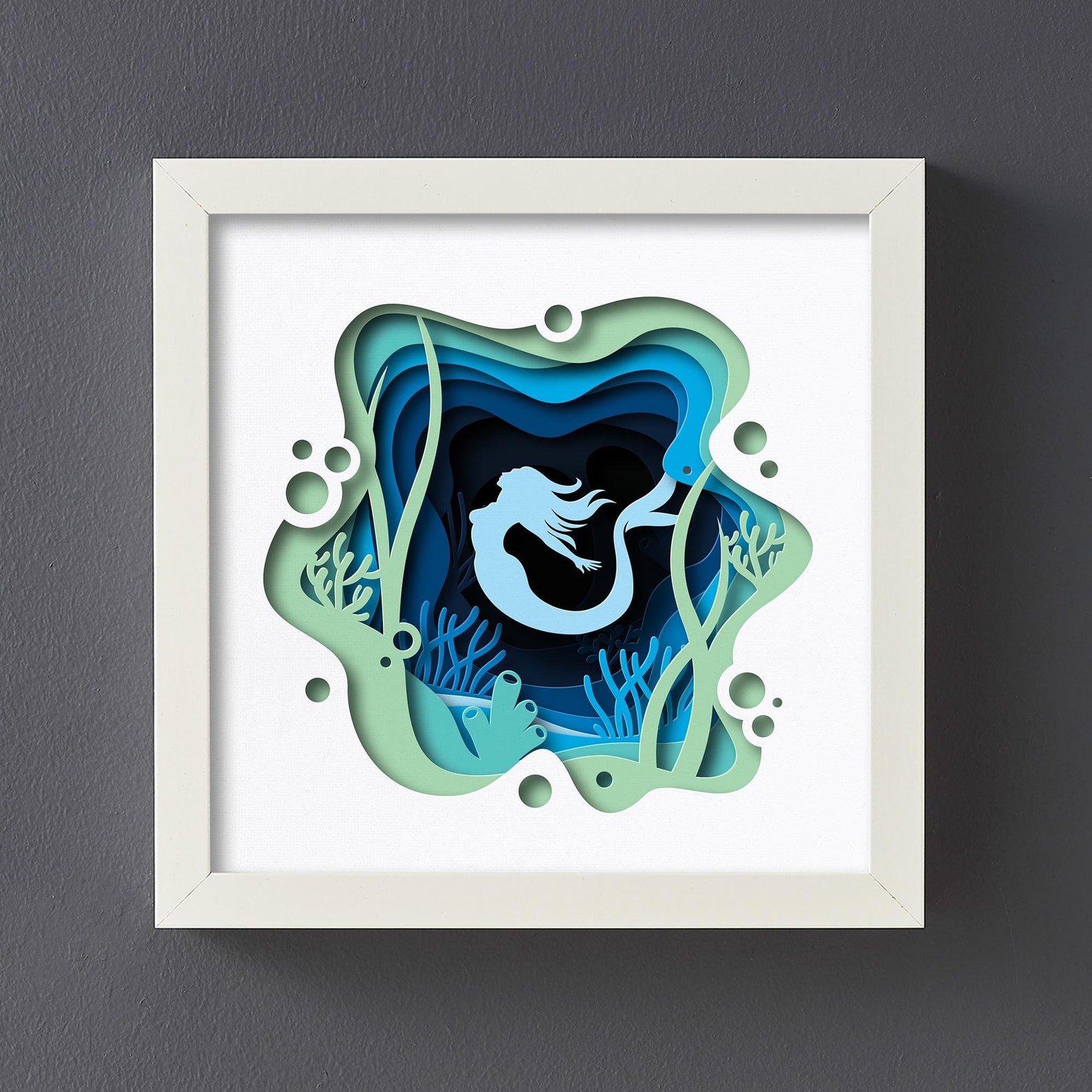 3D Mermaid Shadow Box SVG, Underwater Paper Cut Lightbox (digital ...