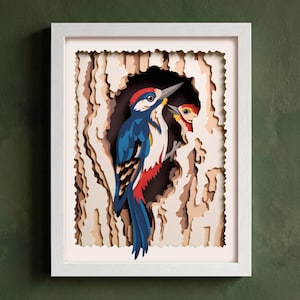 3D Mom and Baby Bird Shadow Box Template, Paper Cut SVG (Digital Download)