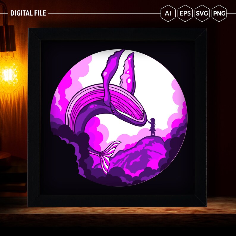Flying Whale Light Box Template Files SVG Shadow Box SVG - Etsy