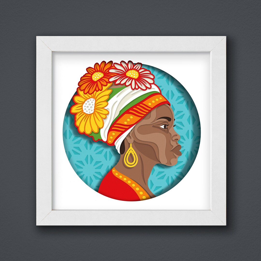 3D African Woman Shadow Box SVG, Layered Paper Cut File (digital ...