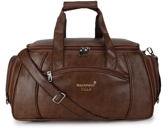 Genuine Leather Look Stylish & Spacious Weekender Duffel Bag For Travel(GL-Chocolate Brown)