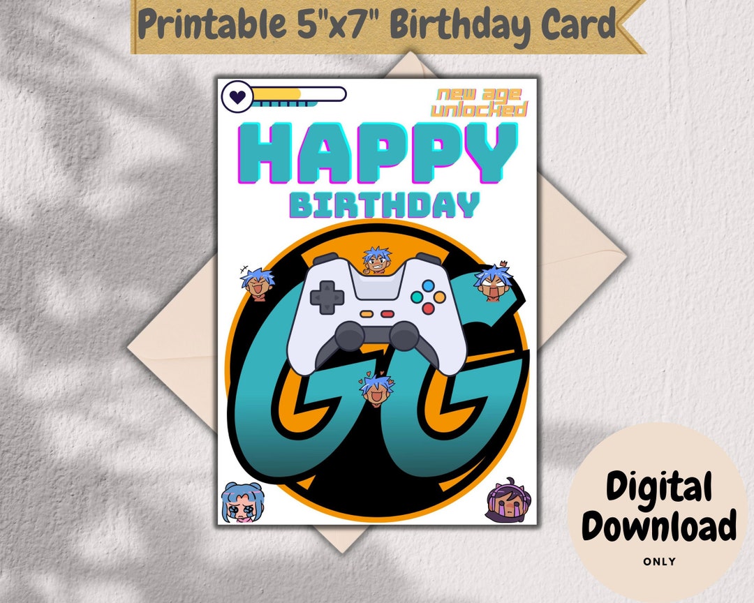 Gamer Happy Birthday Card Printable, Printable Video Game Birthday Card ...