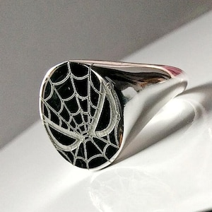 Personalized Sterling Silver Spider-Man web Ring, Halloween Rings - Geek Jewelry- Kid&#39;s Superhero Ring - Witch& Jeek Ring Gift For Son Birth