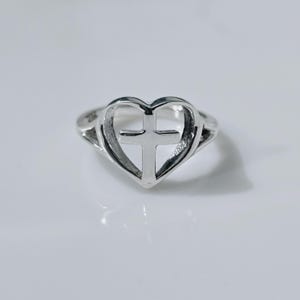 Sterling Silver Cross Heart Ring, Promise Ring , Christmas Day Gift