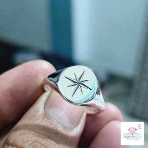 Star Burst Signet Ring, 925 Sterling Silver Ring, Star Signet Ring, Personalized Ring, Silver Signet Ring, North Star Ring, Gift for her,