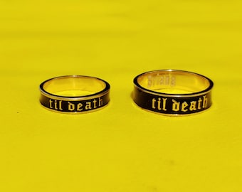 Til Death Black Enamel Band Ring . Wedding Band Ring. Promise Ring . 4mm Black Enamel Statement Band - 925 Sterling Silver High Quality Band