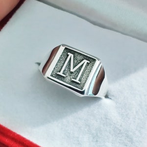 Anillo de plata personalizado, anillo con sello cuadrado, anillo con inicial para hombres y mujeres, anillo con sello con monograma, anillo inglés antiguo, anillo rectangular personalizado, anillo de regalo para hombres