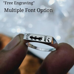 Custom Silver Ring BAR Signet Ring Men n Women Initial Ring, Old English Signet Ring, Personalized Gift For Her n Him, Valentine day gifts