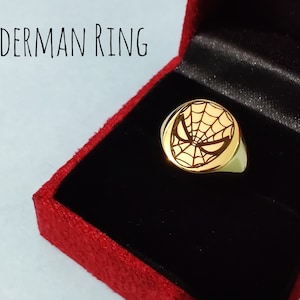 Personalized Spider Ring, Custom silver Ring, Spiderman Ring, Engraved Ring Kid&#39;s , Gift for her, Christmas day gifts, Oval signet ring kids