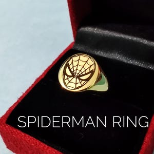 Gold spiderman Signet Ring, spiderman silver ring, spiderman ring personalized ring in 925 Sterling Silver Signet Ring, birthaday gift kid&#39;s