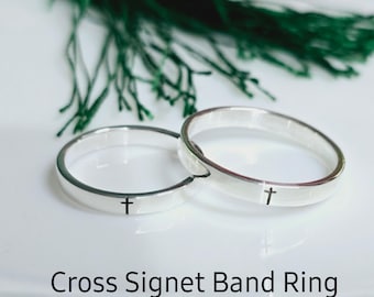 Engraved Sterling Silver Cross Band Ring: Spiritual Christian Jewelry