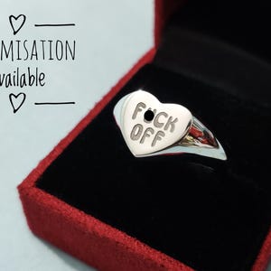 SweetHeart Ring in Sterling silver Stackble Heart ring, Fxck off Ring, 925 Silver ring gift for her, Bad word, trendy, rings, gifts, breakup