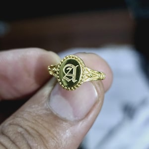 18k Gold Initial Signet Ring , Old English Letter Customised Ring , Minimalist style Jewelry For Gifts Back to School