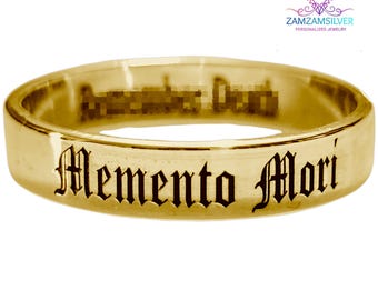 Memento Mori Skull Ring, Engraved Sterling Silver Gothic Band, Personalized Band Gifts Halloween,Christmas