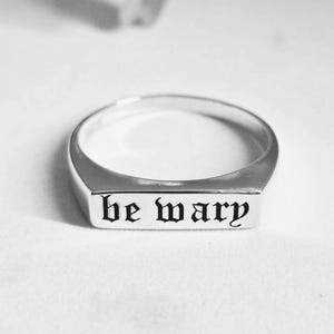 Old English Initial ring, Gothic Style name ring, Personalized ring, custom initial ring, 925 Sterling Silver ring men women Bar Signet Ring