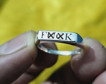 The Fxck Ring - Bar Fxck Ring - 925 Silver Fxck off Fxck it Ring - Breakup Gift - Middle Finger ring - Signet Ring - Statement ring for her