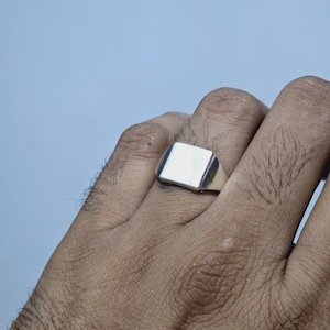 Handmade Sterling Silver Square Signet Ring: Personalized Chunky Ring Custom Engraved Mens Rectangular Signet Ring , Gift For Him