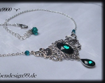 Collier Emerald Elbendesign99 viktorianischer Halsschmuck mit smaragdfarbenen Strasssteinen  Steampunk Gothic Hexe Halskette