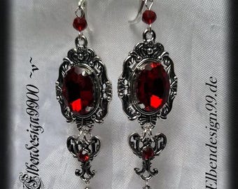 Pendientes victorianos con diamantes de imitación rojo oscuro, pendientes largos colgantes, estilo Reina Steampunk Gótico Burlesque Lámparas de araña Renacimiento