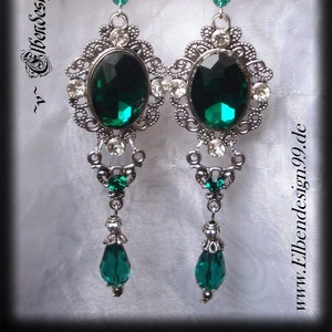 Earrings Elbendesign99 Stud earrings with emerald-colored rhinestones Victorian earrings Steampunk Gothic