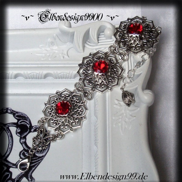 Armband Elbendesign99 Armschmuck mit rubinroten Strasssteinen viktorianischer Handschmuck Steampunk Gothic Empire