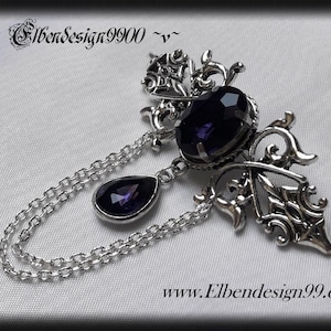 Brosche Elbendesign99 Anstecknadel mit dunkelvioletten Strasssteinen viktorianischer Schmuck Steampunk Gothic