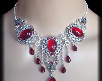 Collier Garnet Elbendesign99 Collar victoriano con pedrería rojo oscuro Collar gótico Steampunk Gargantilla Renacimiento