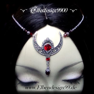 Forehead Jewelry Moon Elven Design99 Tiara with dark red rhinestone Celtic Gothic witch hair accessory Wicca Three Moon