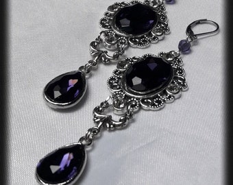 Ohrschmuck Elbendesign99 Ohrschmuck mit dunkelvioletten Strasssteinen viktorianische Ohrhänger Steampunk Gothic LARP