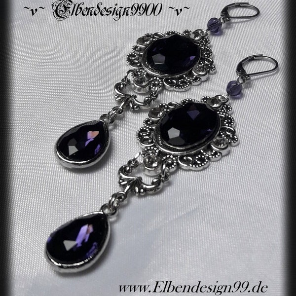 Ohrschmuck Elbendesign99 Ohrschmuck mit dunkelvioletten Strasssteinen viktorianische Ohrhänger Steampunk Gothic LARP