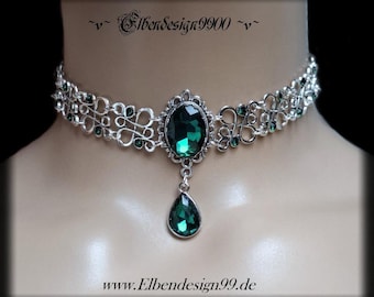 Gargantilla de esmeraldas, collar victoriano, diamantes de imitación color esmeralda, collar steampunk, collar de reina imperio, vanguardista