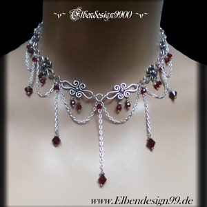 Collier Garnet Elbendesign99 Victorian necklace with dark red glass beads Steampunk Gothic witch necklace