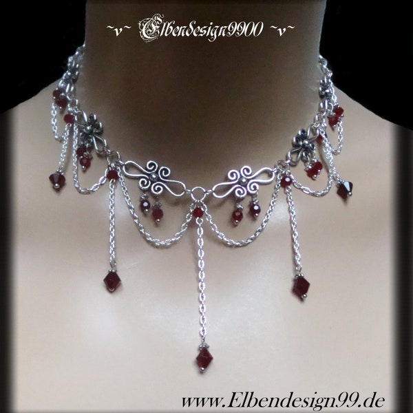 Collier Garnet Elbendesign99 Collier victorien avec perles de verre rouge foncé Collier de sorcière gothique Steampunk