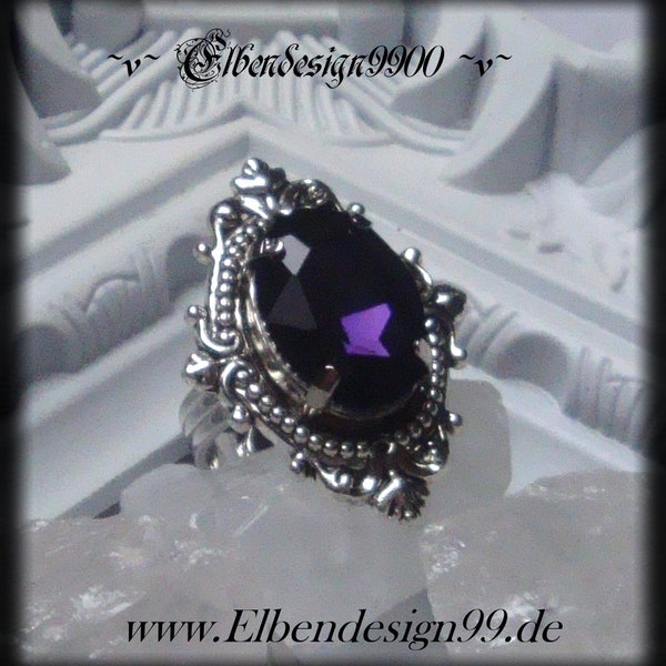 Viktorianischer Ring Elbendesign99 Fingerschmuck mit dunkelviolettem Strassstein Steampunk Gothic Königin Fingerring Brautgeschenk