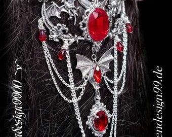 Horquilla de flor de lis Elbendesign99 con pedrería roja oscura, accesorio victoriano para el cabello, horquilla gótica Steampunk, peinado recogido.